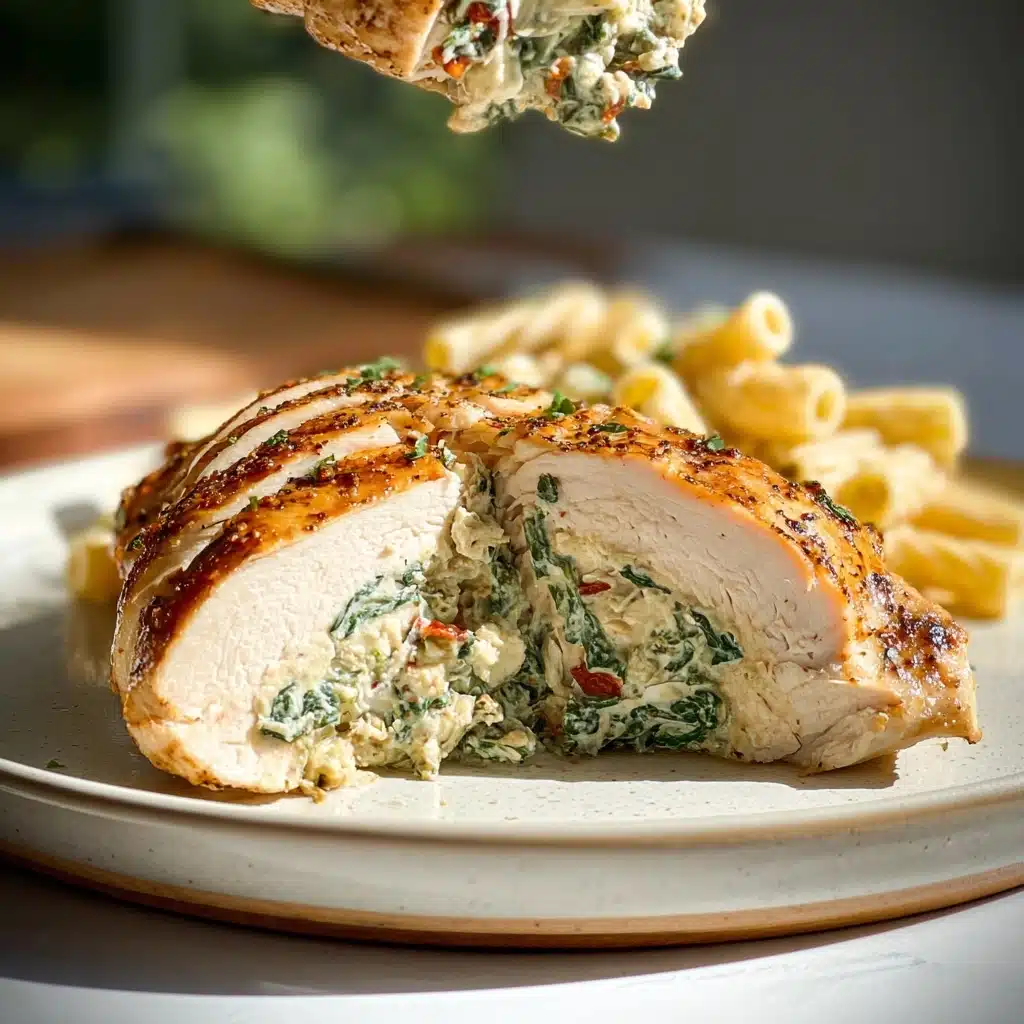 Creamy Stuffed Chicken with a Creamy Spinach Rigatoni Recipe - Recipe Image