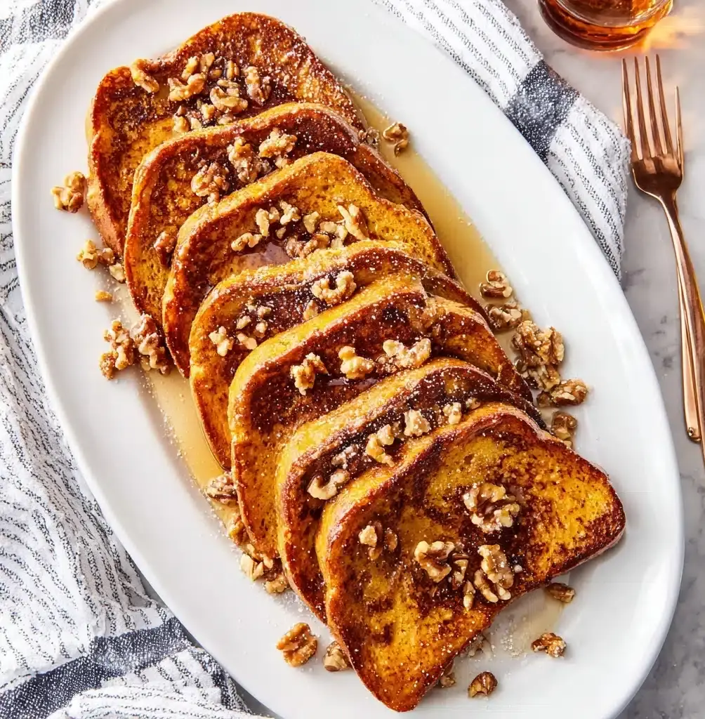 Pumpkin French Toast with Candied Walnuts Recipe - Recipe Image