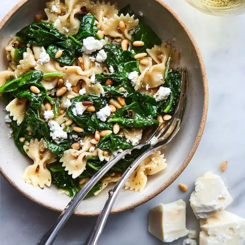 Farfalle with Marinated Feta, Arugula and Toasted Pine Nuts Recipe - Recipe Image