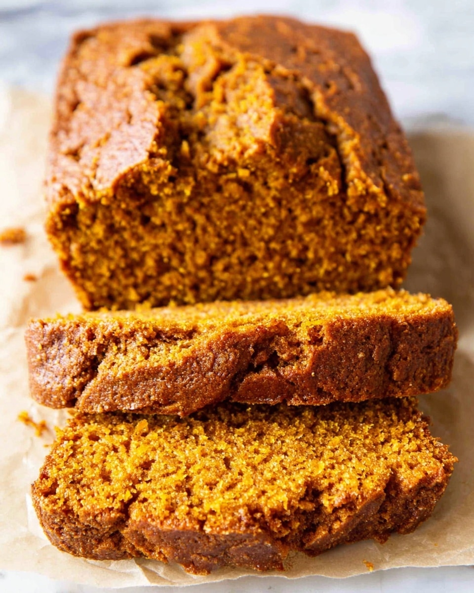 The image shows a close-up of a sliced loaf of cake with a golden brown crust and a moist, crumbly orange interior. The top of the loaf has three long, uneven cracks and a slightly darker brown texture. The front slice is thick and shows the detailed texture of the soft cake inside, while the blurred background includes more slices stacked behind. The loaf is placed on a white marbled surface. photo taken with an iphone --ar 4:5 --v 7