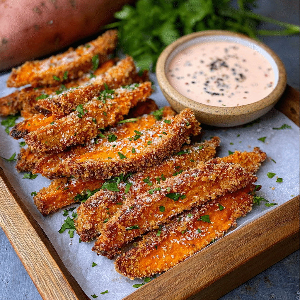 Garlic Parmesan Sweet Potato Wedges Recipe - Recipe Image