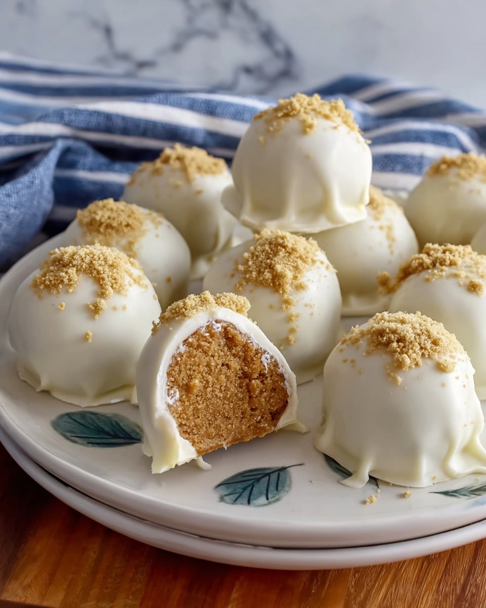 The image shows a close-up of a round white chocolate truffle with a smooth, creamy texture. It is covered in white chocolate and topped with small, shiny golden sugar crystals scattered evenly over the surface. The truffle sits on a flat black slate tray, with another similar truffle softly blurred in the background. The focus is sharp on the front truffle, highlighting the smooth coating and the sparkle of the golden crystals. The setting is simple, with the black slate providing contrast against the white chocolate and gold sprinkles. photo taken with an iphone --ar 4:5 --v 7