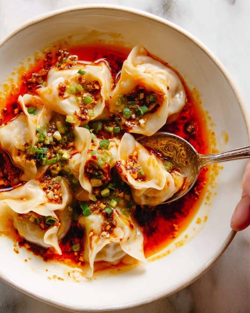 Spicy Wontons with Chili Oil and Garlic Sauce Recipe
