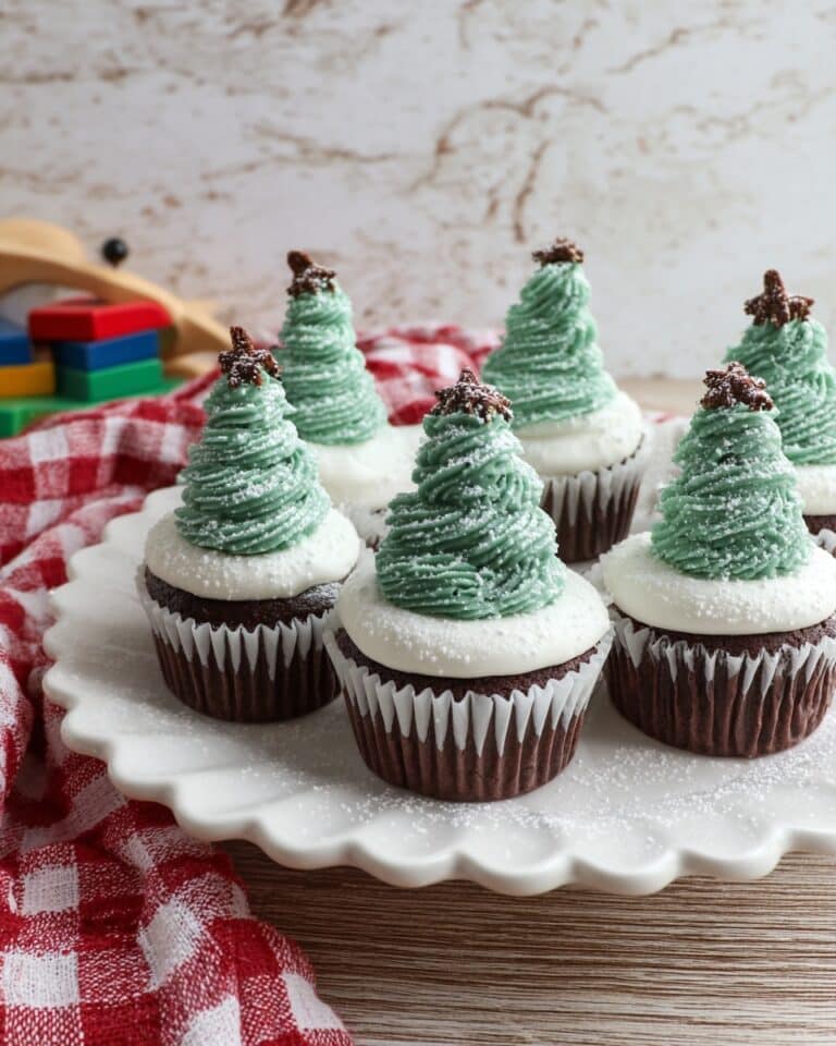 Chocolate Christmas Tree Mini Cupcakes with Pretzel Trunks Recipe