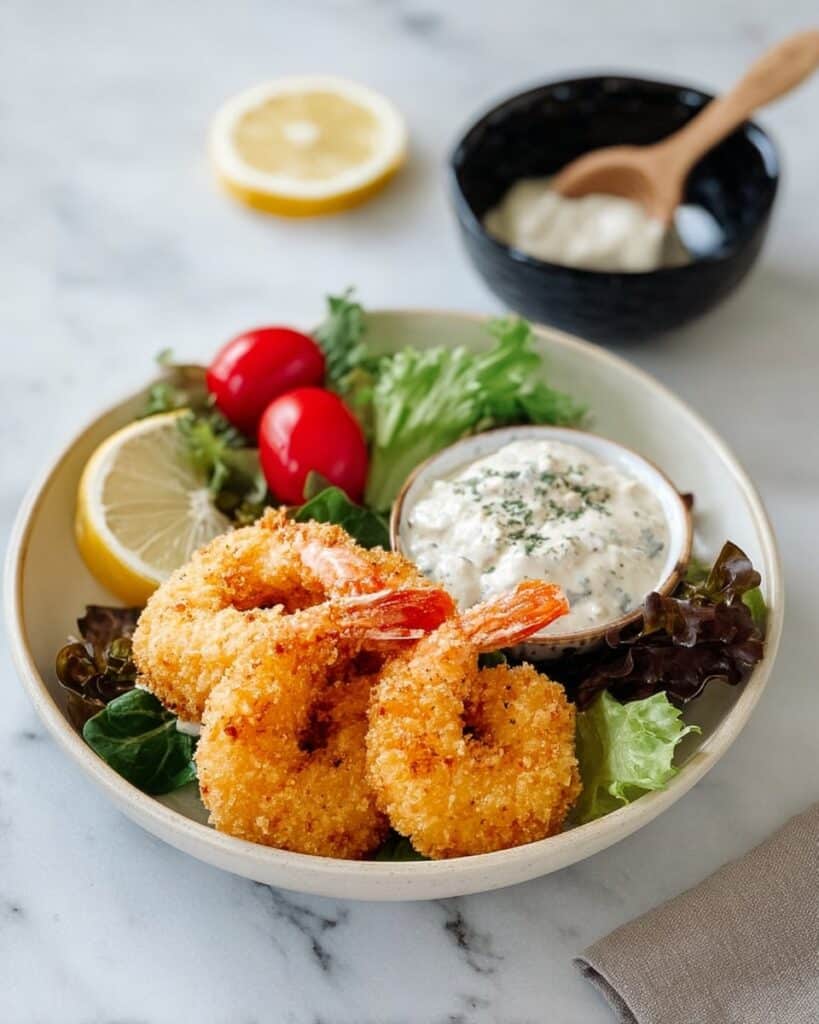 Crispy Fried Shrimp with Tartar Sauce and Fresh Vegetable Sides Recipe