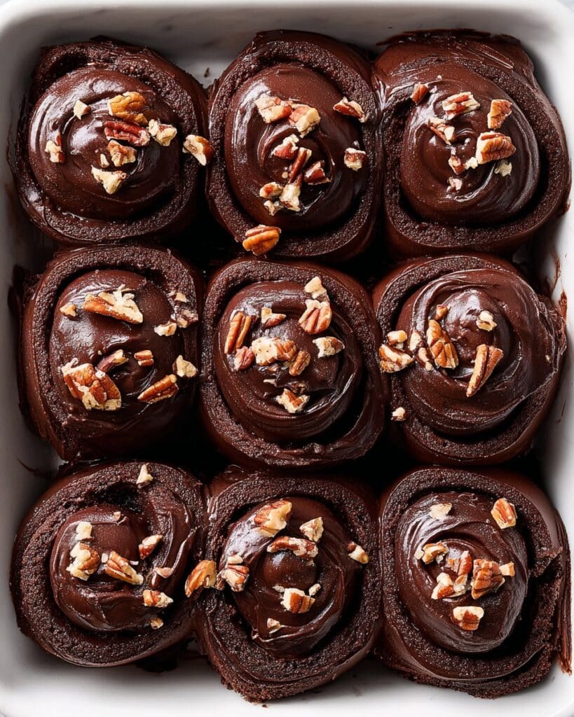 Chocolate Pecan Cinnamon Rolls with Cocoa and Ganache Recipe