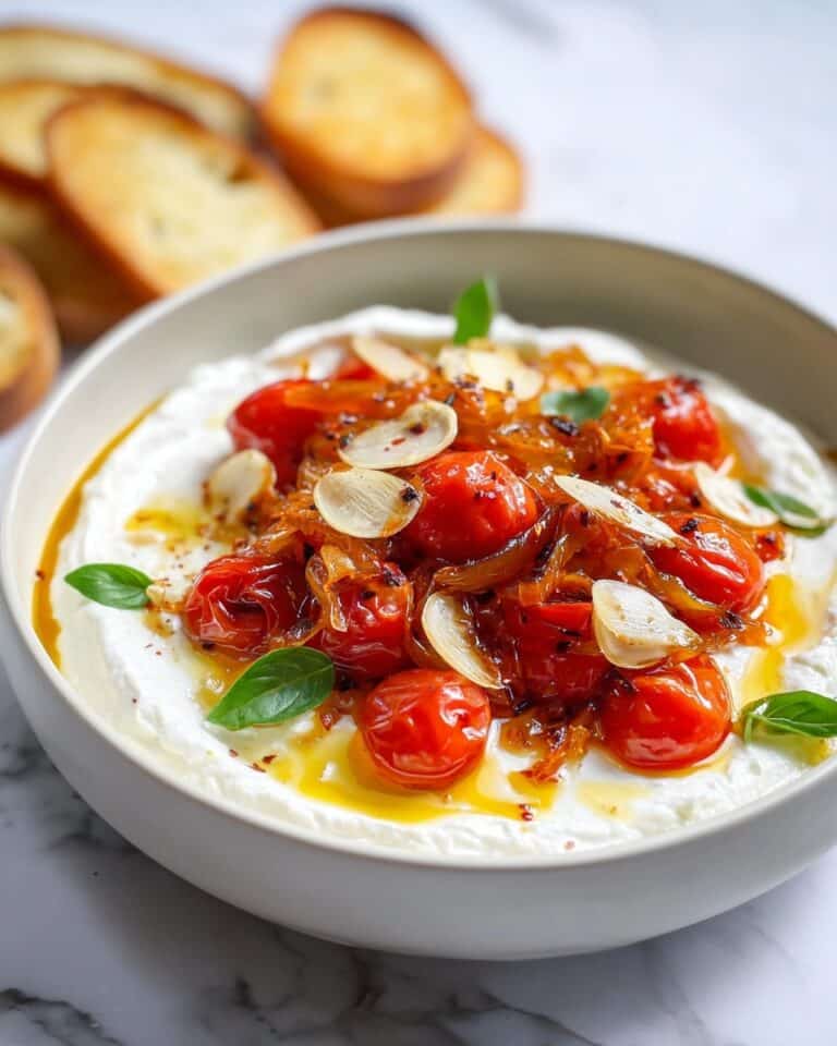 Whipped Goat Cheese Dip with Roasted Cherry Tomatoes and Garlic Chips Recipe