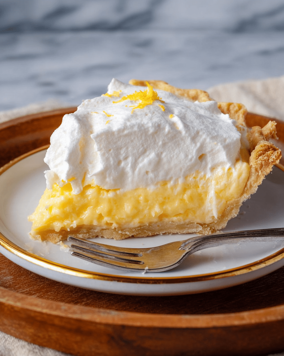 A clear glass pie dish holds a pie with three visible layers: the bottom layer is a light beige crust, followed by a thick, creamy pale yellow filling in the middle, and topped with a smooth, white whipped cream layer. In the center of the pie, there is a mound of bright yellow crushed pineapple that adds texture and color contrast. A slice has been removed, showing the distinct layers, and the pie sits on a round wire rack with a wooden textured surface underneath, changed to a white marbled texture. Photo taken with an iphone --ar 4:5 --v 7