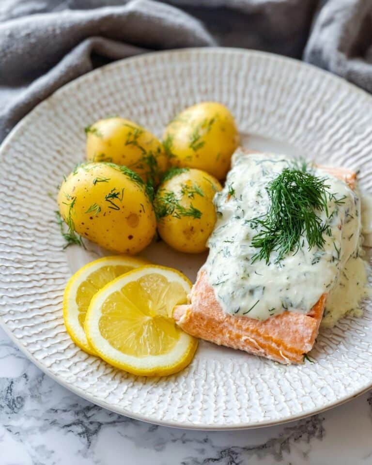 Baked Salmon with Cold Roe Sauce and Dill Potatoes Recipe