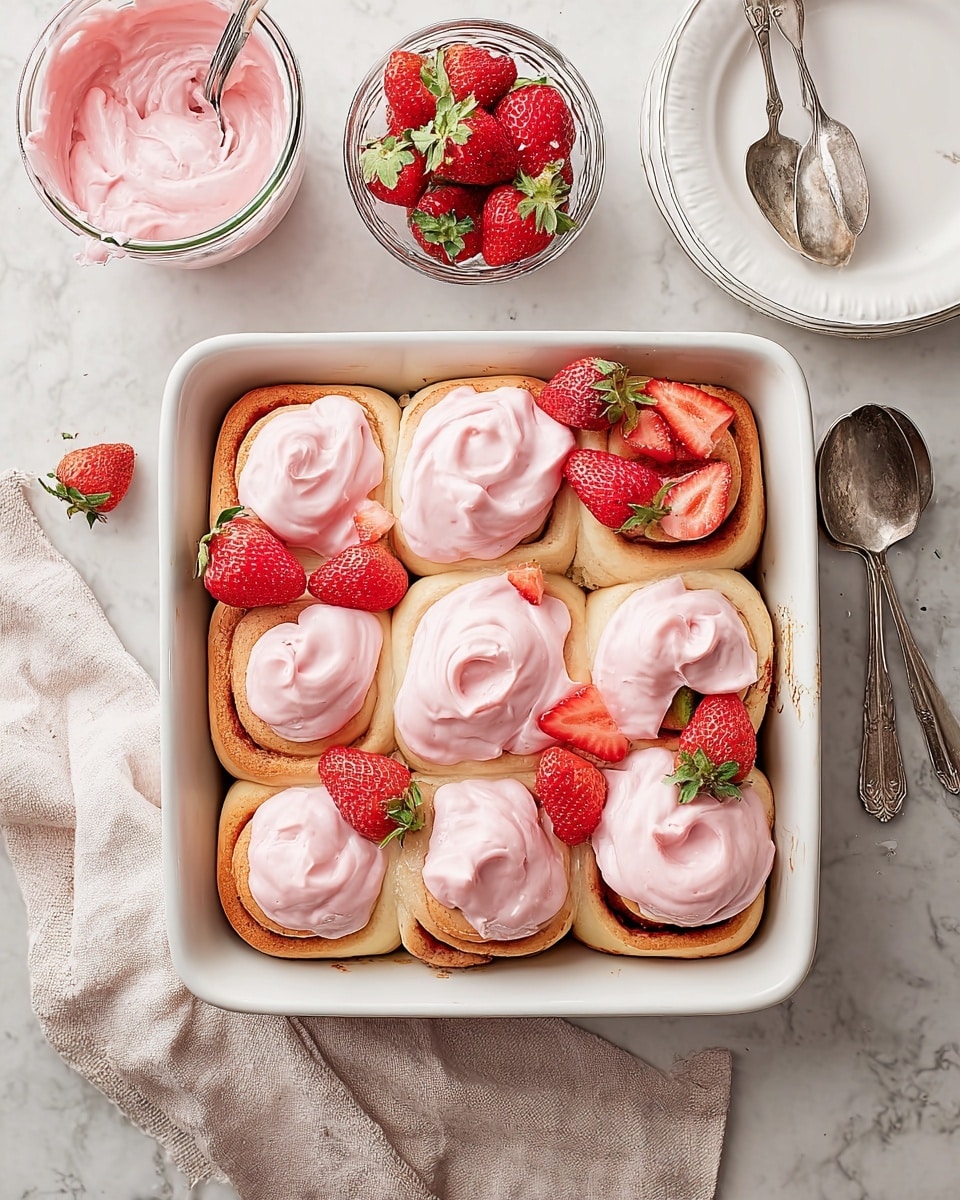 Strawberry Cinnamon Rolls with Cream Cheese Strawberry Glaze Recipe