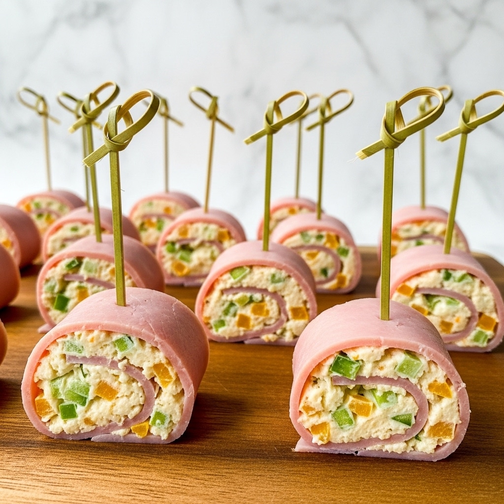 Ham Roll Ups with Cream Cheese, Olives, and Pickles Recipe