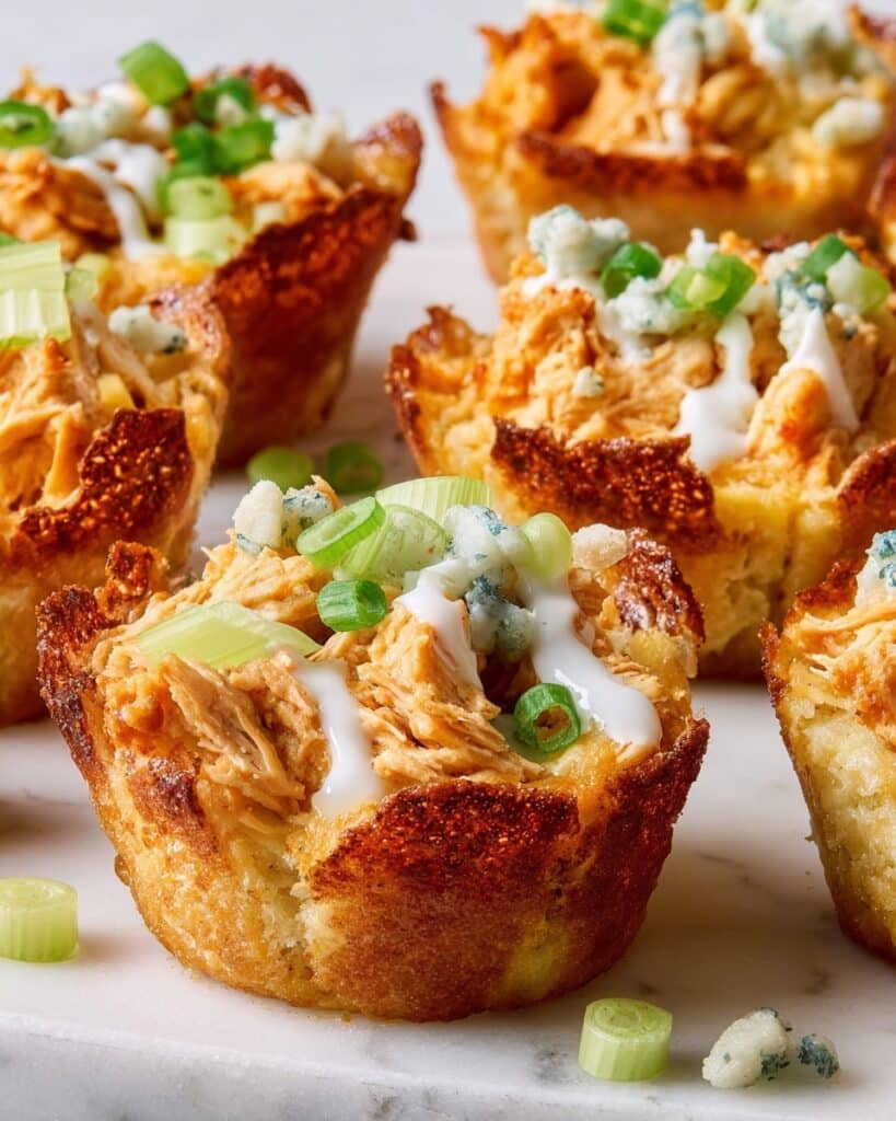 Buffalo Chicken Puff Pastry Bites with Blue Cheese and Veggie Relish Recipe