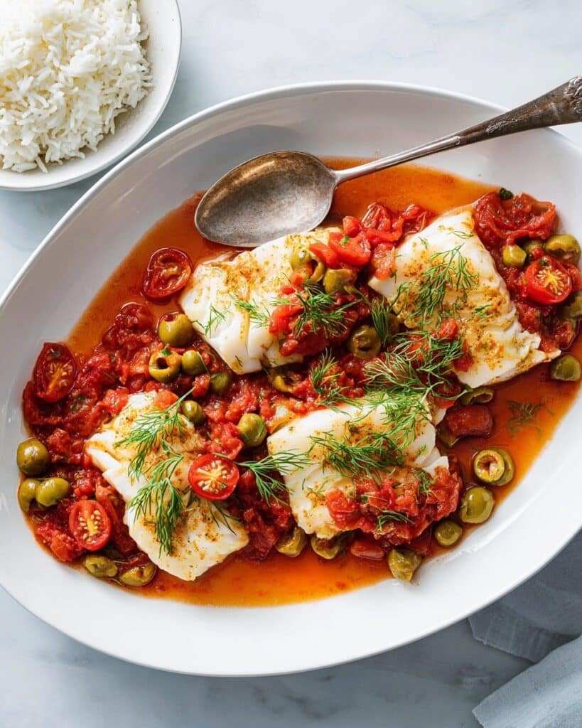 Roasted Cod with Burst Tomatoes and Olives Recipe