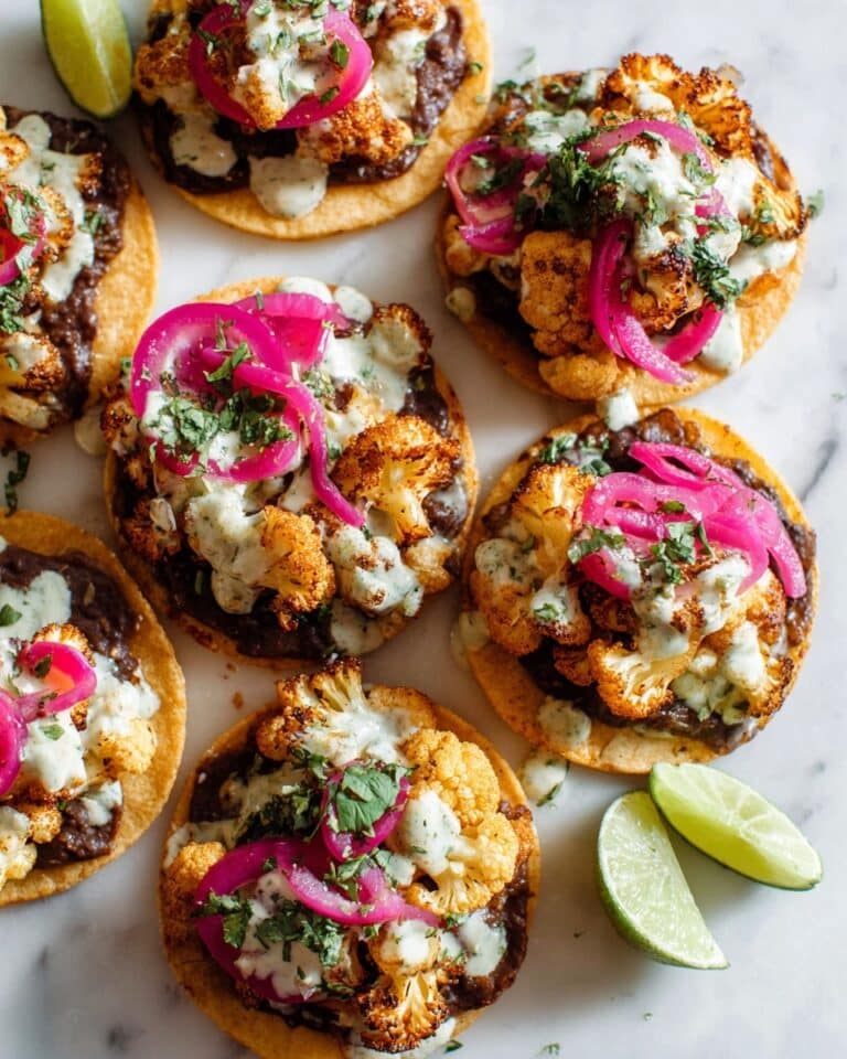Cauliflower Black Bean Tostadas with Queso and Pickled Onion Recipe