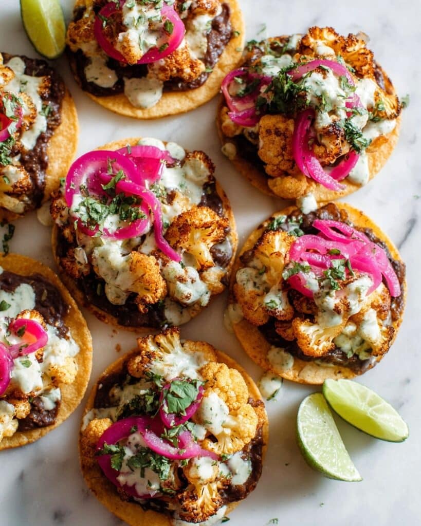 Cauliflower Black Bean Tostadas with Queso and Pickled Onion Recipe