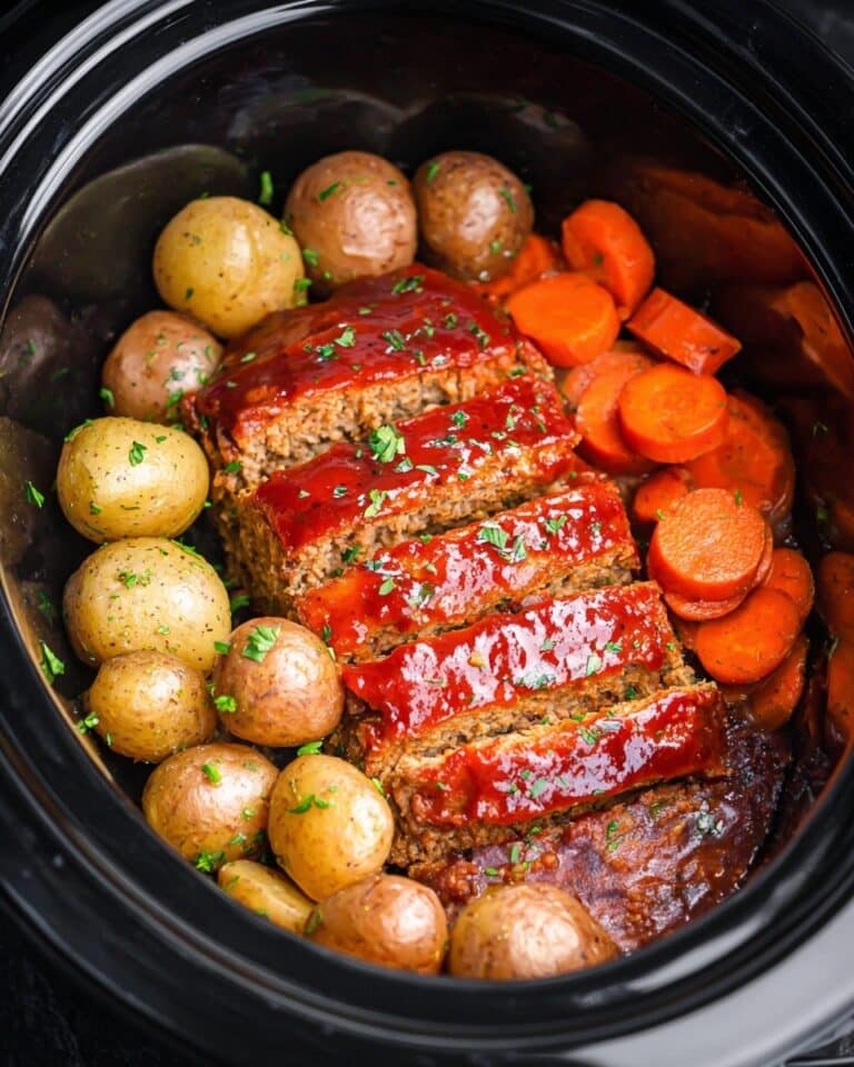 Slow Cooker Meatloaf Dinner with Roasted Potatoes and Carrots Recipe