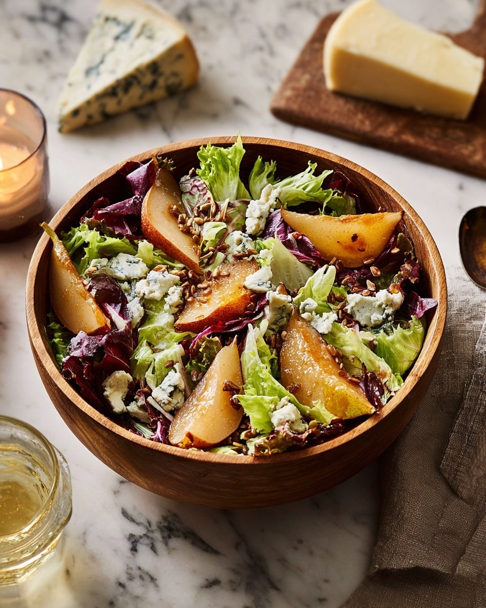 Pear Salad with Caramelized Pumpkin Seeds and Blue Cheese Recipe