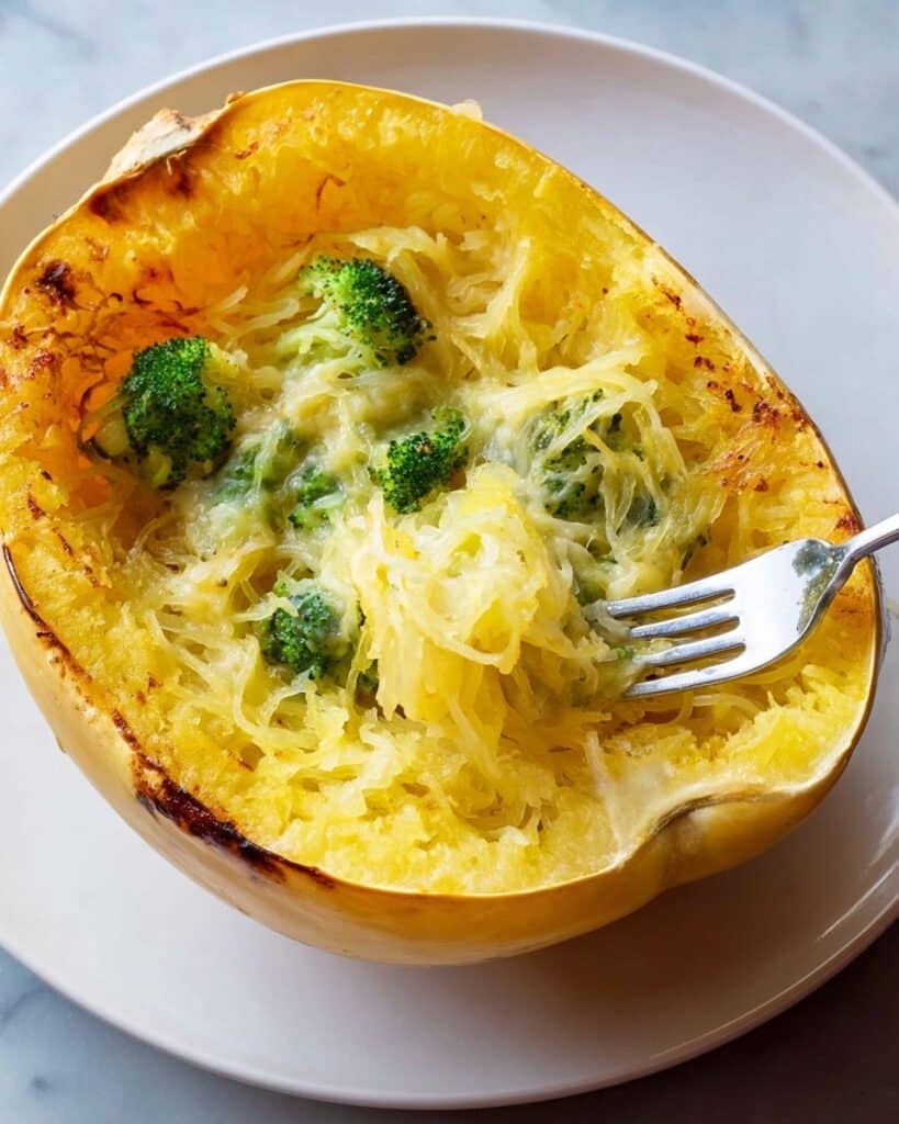 Cheesy Broccoli Cheddar Spaghetti Squash Recipe