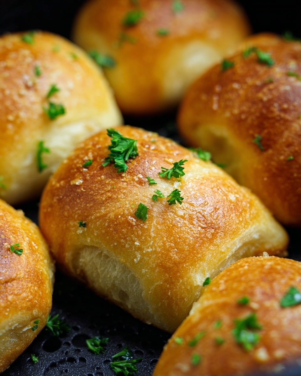 The image shows golden brown crescent rolls with a crispy outer layer and soft, flaky inside layers. One roll is broken open, revealing a smooth, white melted cheese layer inside. The rolls have small green parsley bits sprinkled on top, adding a fresh look. The background is a close-up of a wood surface but should be imagined as a white marbled texture for the prompt. Photo taken with an iphone --ar 4:5 --v 7